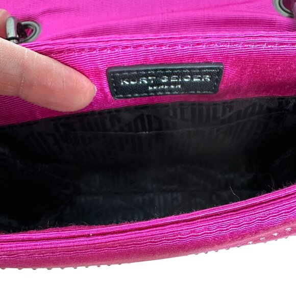 Kurt Geiger Pink Crystal MINI KENSINGTON Moire Crossbody Bag Chain Fuschia NEW - Picture 3 of 9